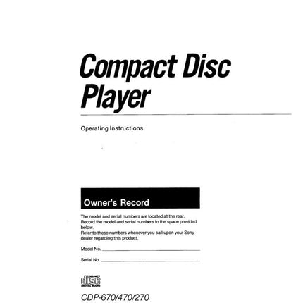Sony CDP-670 CD Player Owners Manual