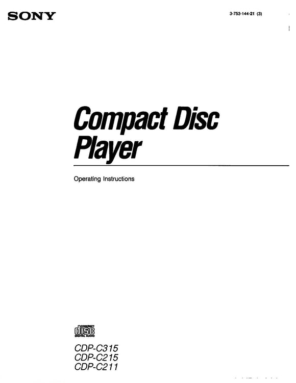 Sony CDP-C211 CD Player Owners Manual