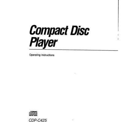 Sony CDP-C225 CD Player Owners Manual