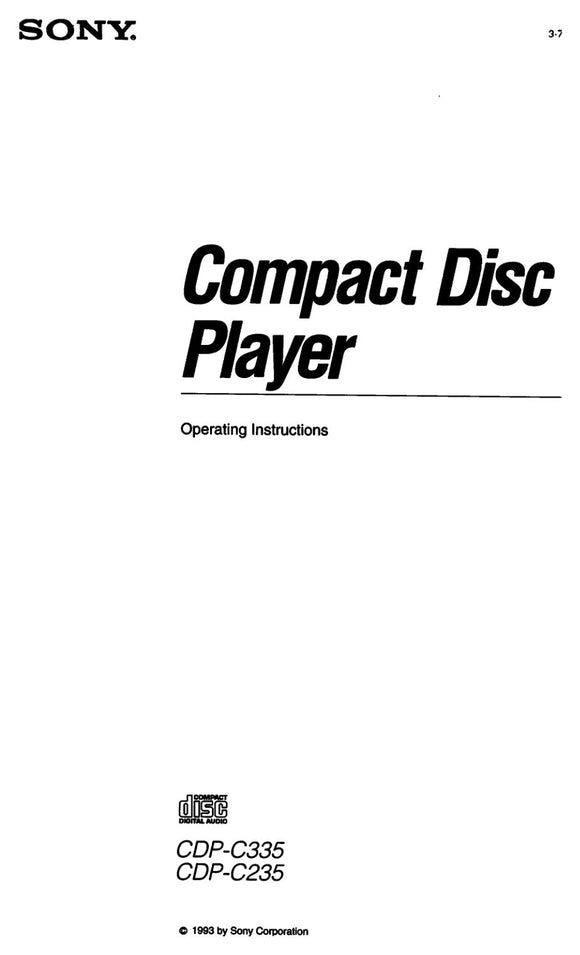 Sony CDP-C235 CD Player Owners Manual