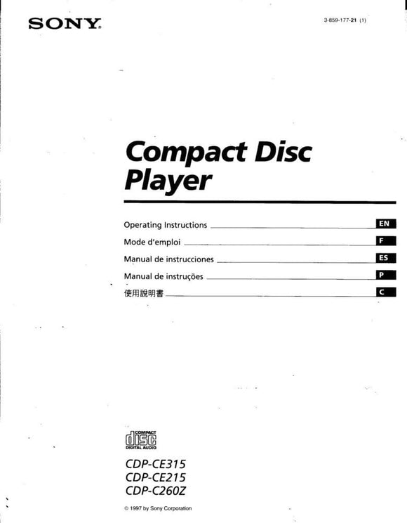 Sony CDP-C260Z CD Player Owners Manual