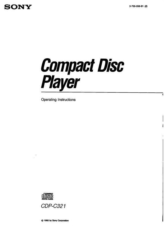 Sony CDP-C321 CD Player Owners Manual