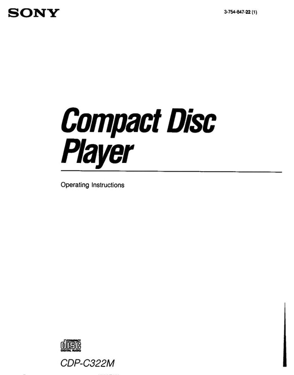 Sony CDP-C322M CD Player Owners Manual