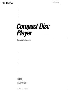 Sony CDP-C331 CD Player Owners Manual