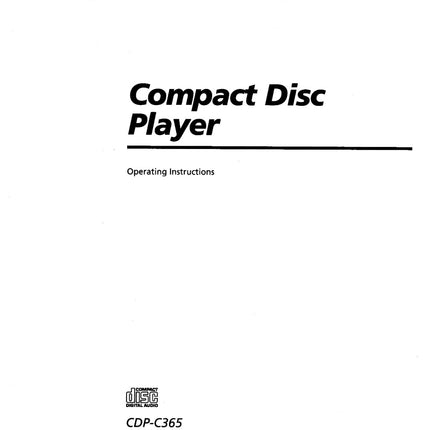 Sony CDP-C365 CD Player Owners Manual