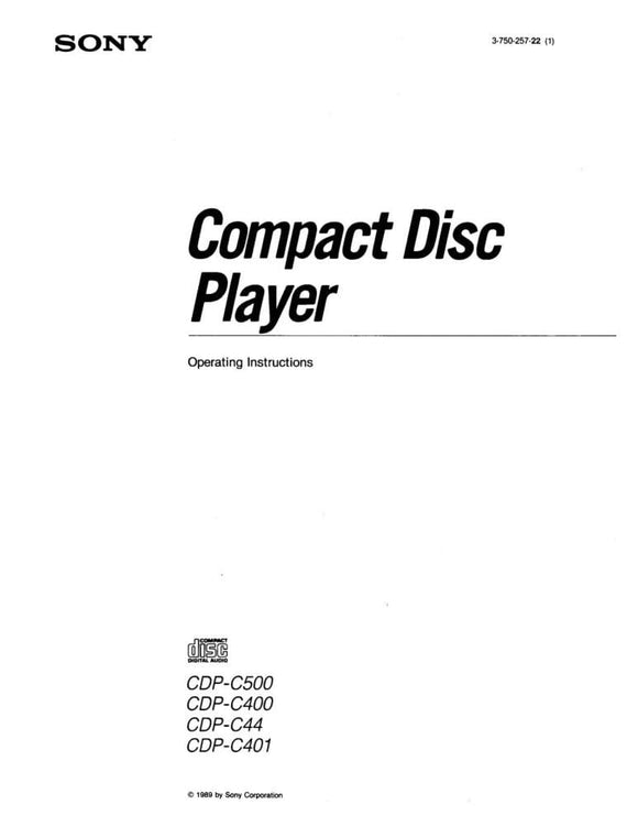 Sony CDP-C400 CD Player Owners Manual