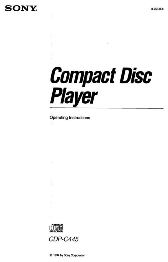 Sony CDP-C445 CD Player Owners Manual