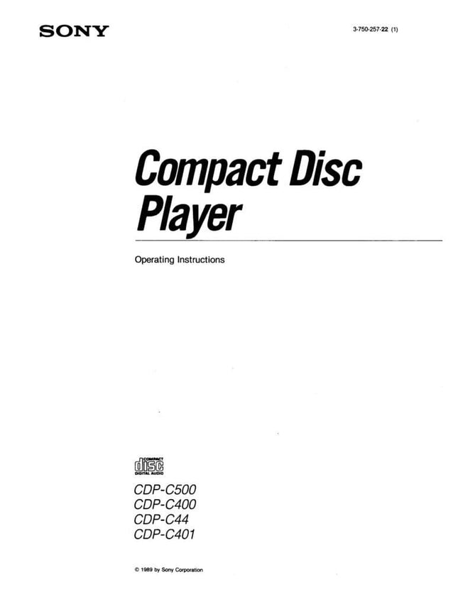 Sony CDP-C500 CD Player Owners Manual