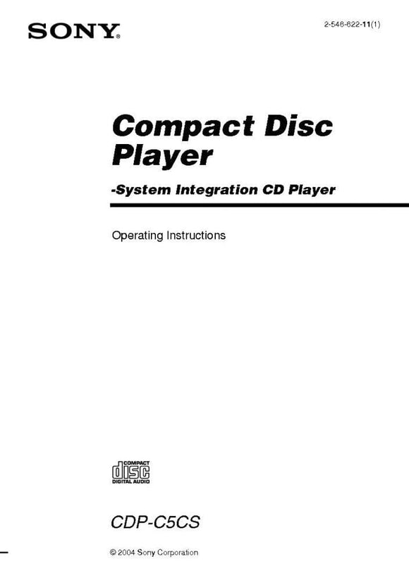 Sony CDP-C5CS CD Player Owners Manual