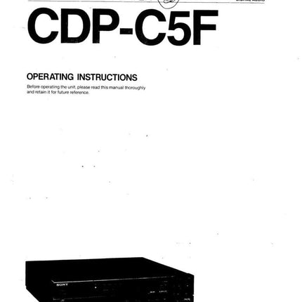 Sony CDP-C5F CD Player Owners Manual