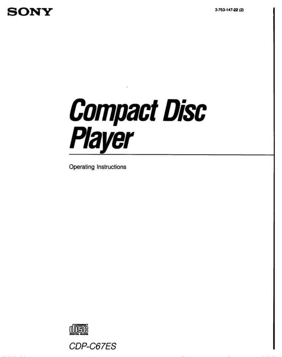 Sony CDP-C67ES CD Player Owners Manual