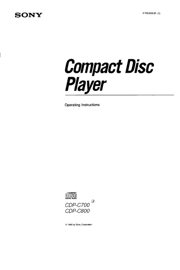 Sony CDP-C700 CD Player Owners Manual