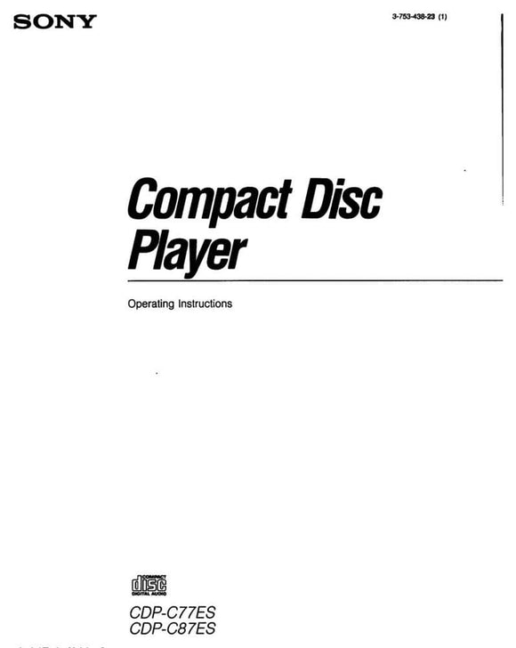 Sony CDP-C77ES CD Player Owners Manual