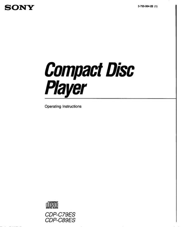 Sony CDP-C79ES CD Player Owners Manual