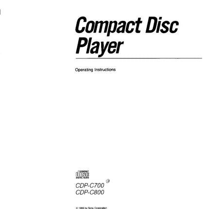 Sony CDP-C800 CD Player Owners Manual