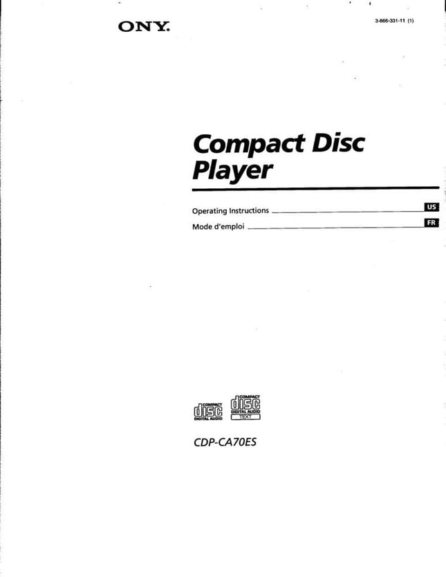Sony CDP-CA70ES CD Player Owners Manual