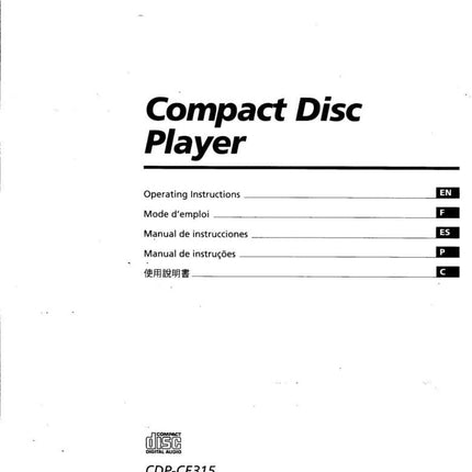 Sony CDP-CE215 CD Player Owners Manual