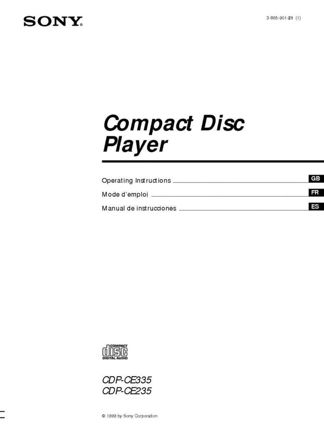 Sony CDP-CE235 CD Player Owners Manual
