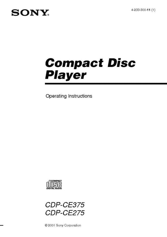 Sony CDP-CE275 CD Player Owners Manual