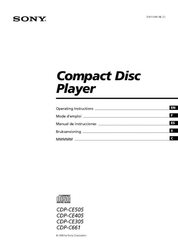 Sony CDP-CE305 CD Player Owners Manual