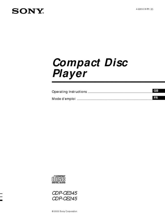 Sony CDP-CE345 CD Player Owners Manual