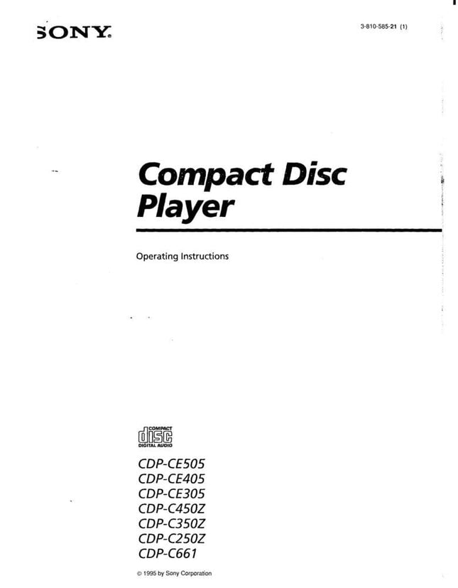 Sony CDP-CE350Z CD Player Owners Manual