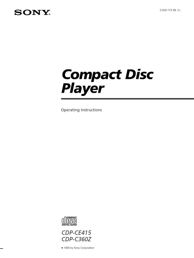 Sony CDP-CE415 CD Player Owners Manual