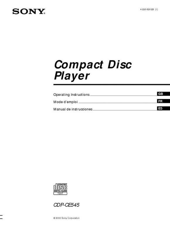 Sony CDP-CE545 CD Player Owners Manual