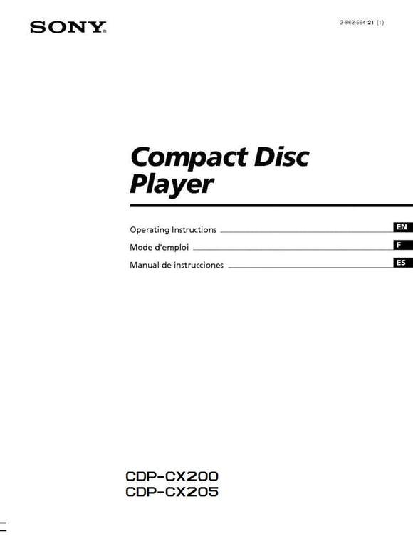 Sony CDP-CX205 CD Player Owners Manual