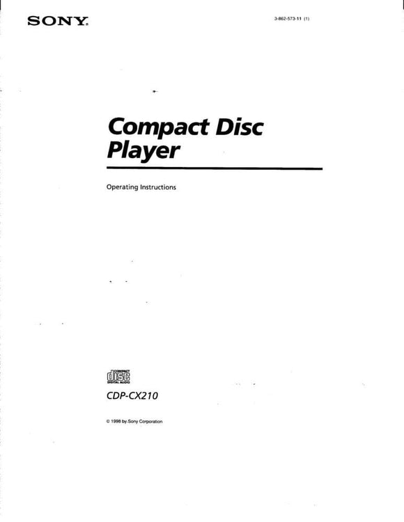 Sony CDP-CX210 CD Player Owners Manual