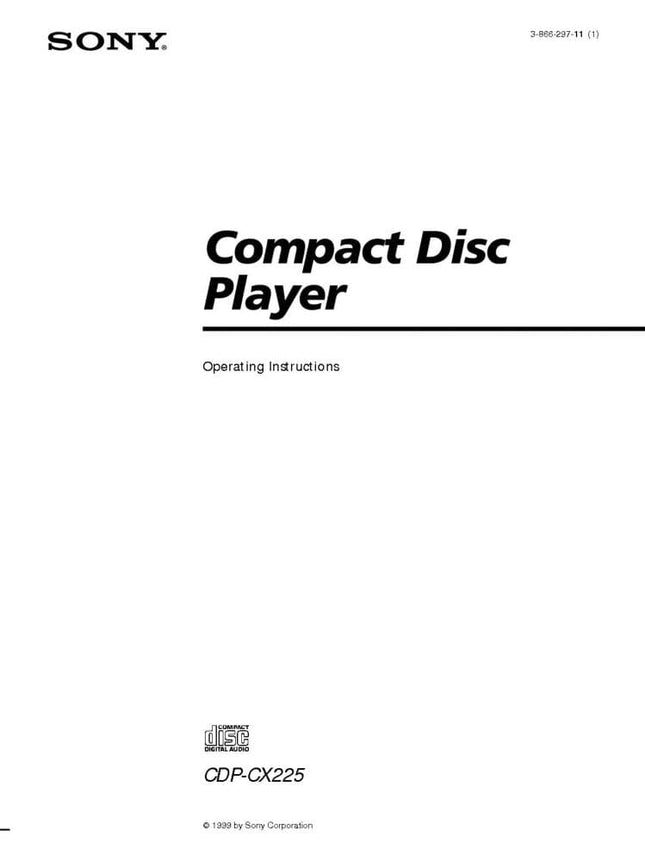 Sony CDP-CX225 CD Player Owners Manual