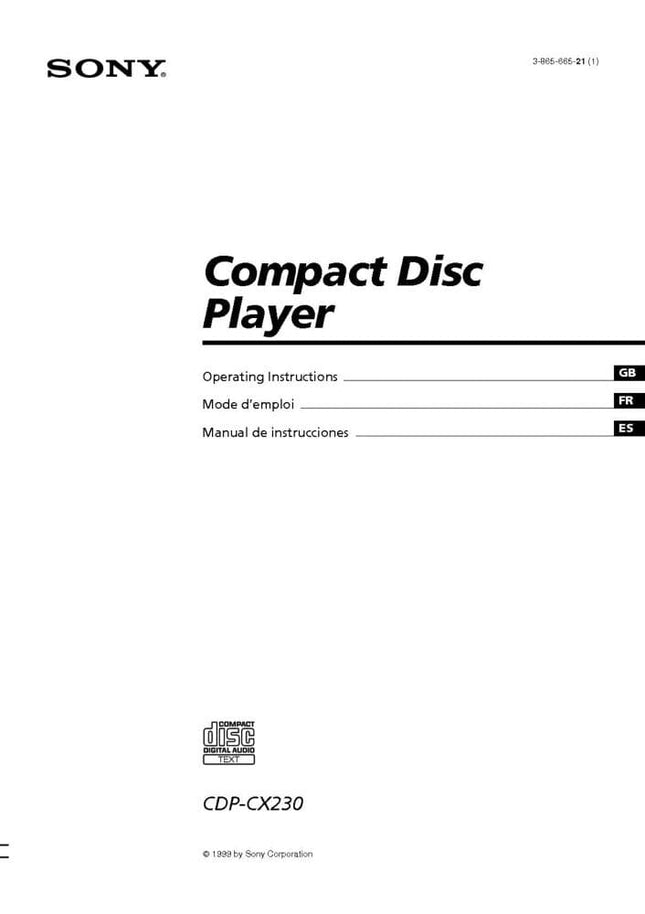 Sony CDP-CX230 CD Player Owners Manual