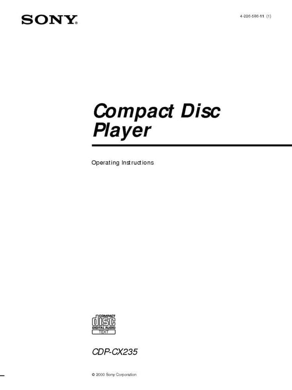 Sony CDP-CX235 CD Player Owners Manual