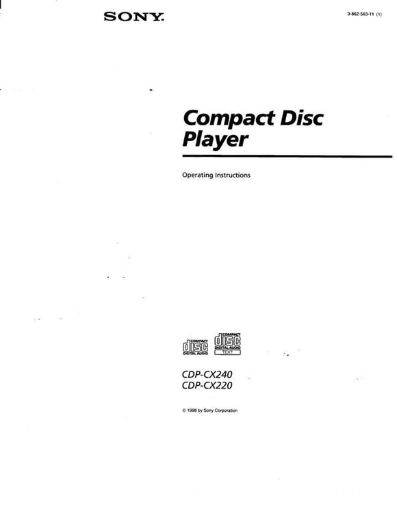 Sony CDP-CX240 CD Player Owners Manual