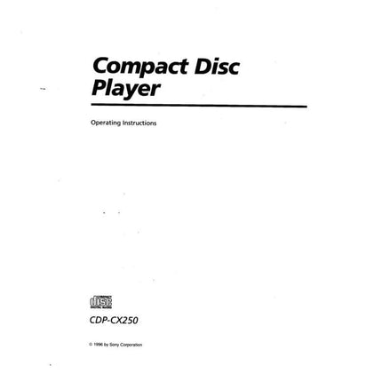 Sony CDP-CX250 CD Player Owners Manual