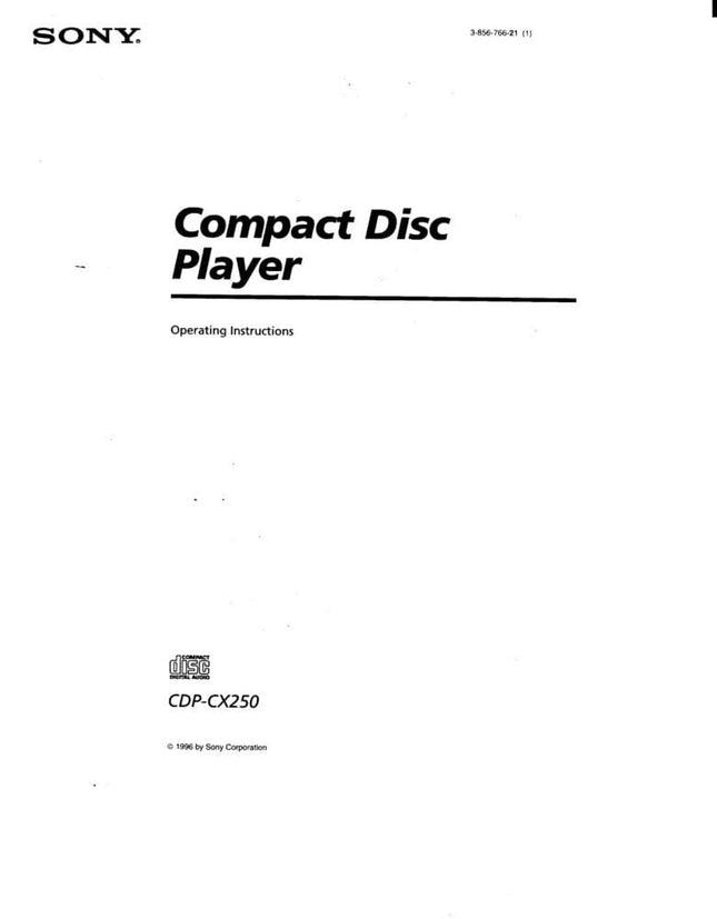 Sony CDP-CX250 CD Player Owners Manual