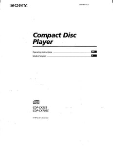 Sony CDP-CX255 CD Player Owners Manual