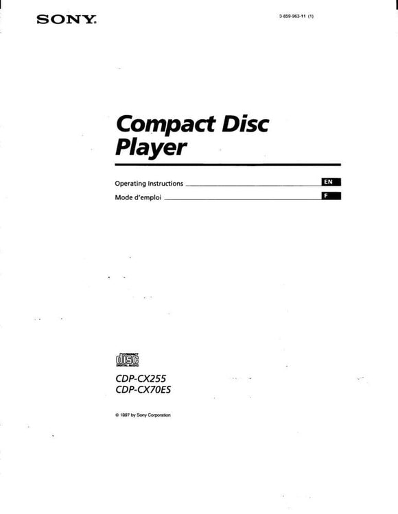 Sony CDP-CX255 CD Player Owners Manual