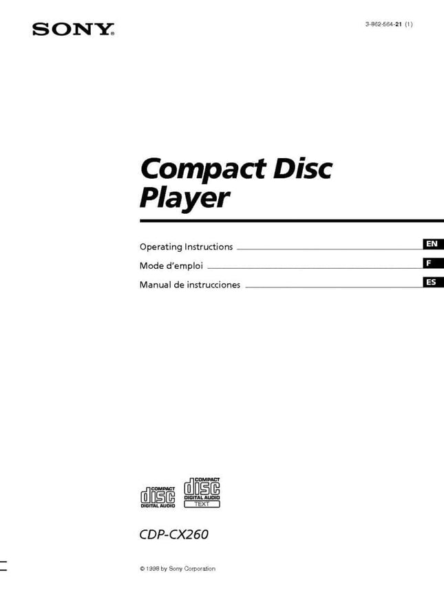 Sony CDP-CX260 CD Player Owners Manual