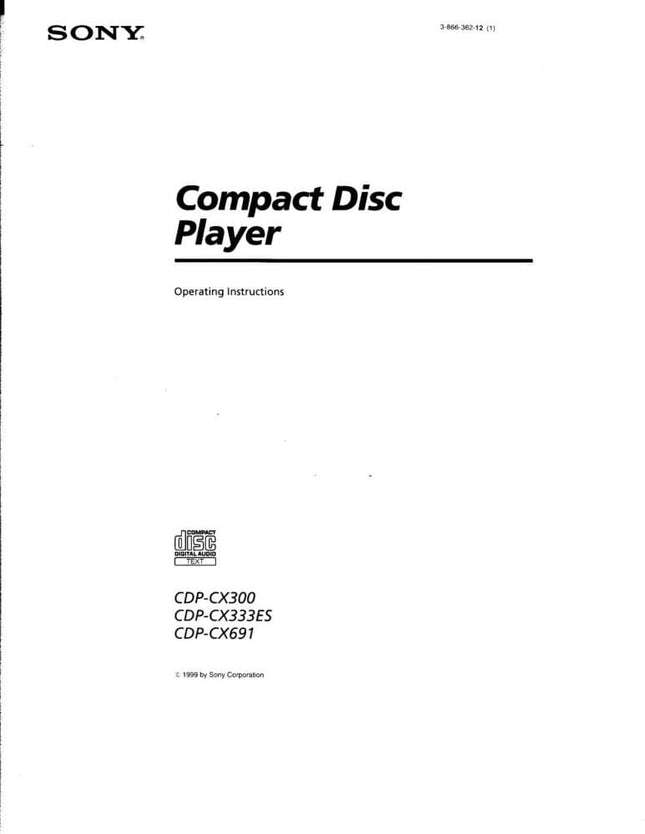 Sony CDP-CX300 CD Player Owners Manual