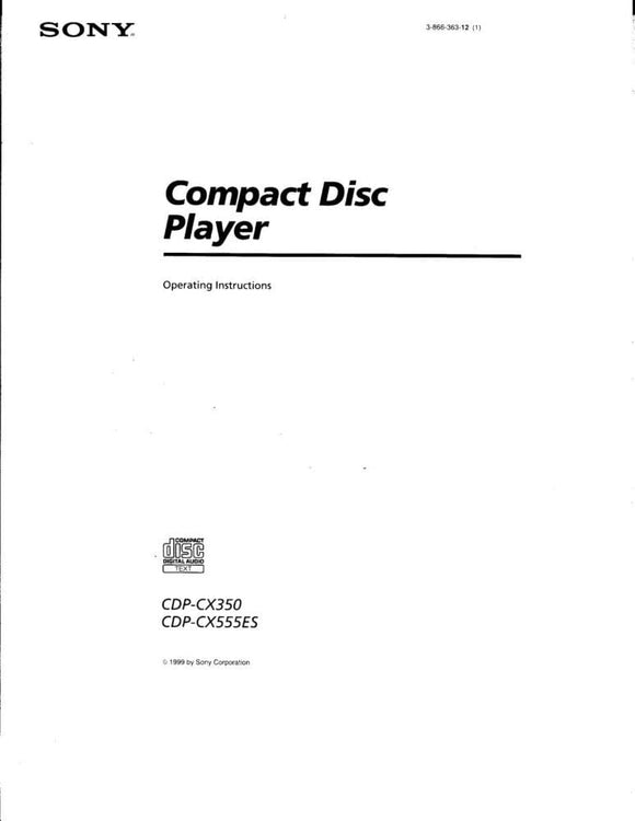 Sony CDP-CX350 CD Player Owners Manual