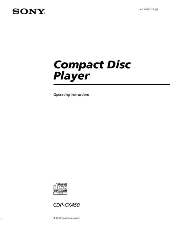 Sony CDP-CX450 CD Player Owners Manual