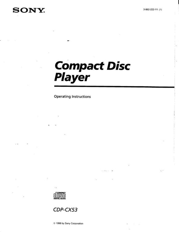 Sony CDP-CX53 CD Player Owners Manual