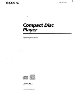 Sony CDP-CX57 CD Player Owners Manual