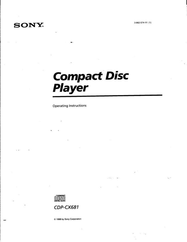 Sony CDP-CX681 CD Player Owners Manual