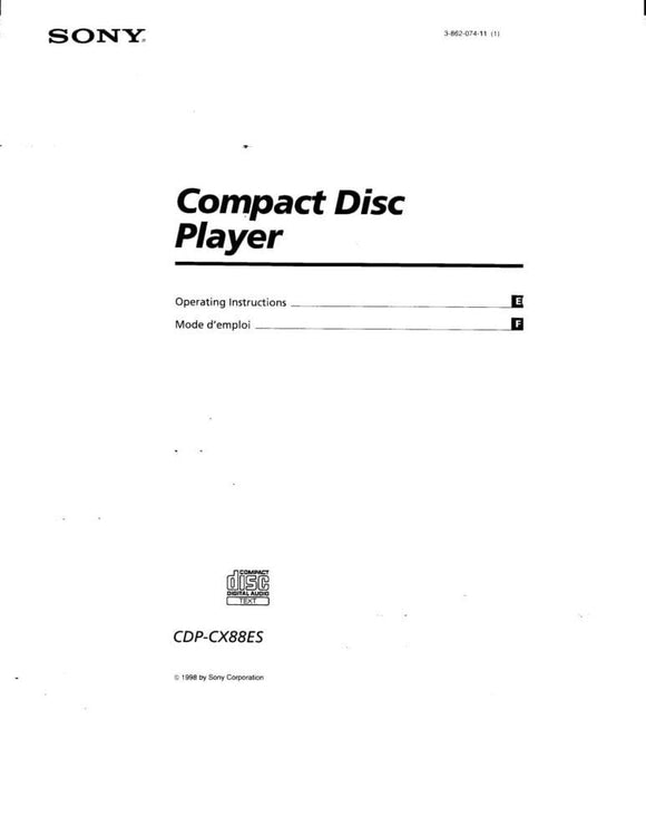 Sony CDP-CX88ES CD Player Owners Manual