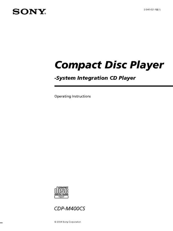 Sony CDP-M400CS CD Player Owners Manual