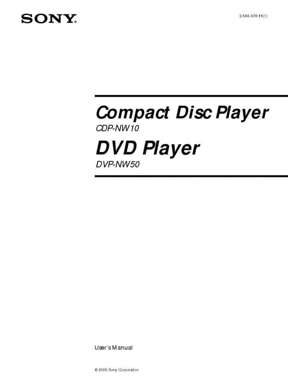 Sony CDP-NW10 CD Player Owners Manual