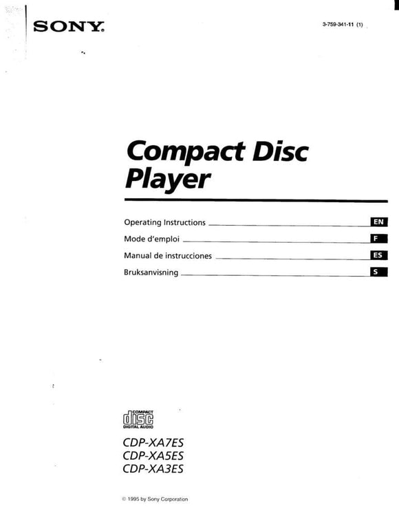 Sony CDP-XA3ES CD Player Owners Manual