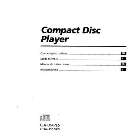 Sony CDP-XA5ES CD Player Owners Manual
